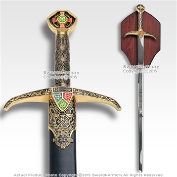 40" Robin Hood Locksley Medieval Crusader Knight Arming Sword with Display Plaq