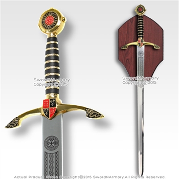 45" Long Black Prince Medieval Crusader Knights Long Sword with Display Plaq