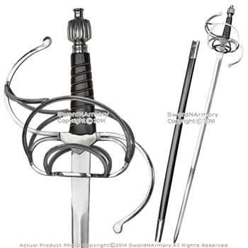 Medieval Renaissance Rapier Sword with Swept Hilt Guard Scab Reenactment LARP