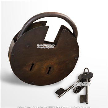 Large Size Medieval Style Padlock double Key Lock with Keys Renaissance Costume