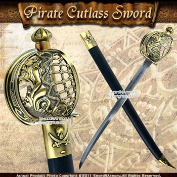Mermaid Pirate Cutlass Sword w/ Basket Guard & Sheath
