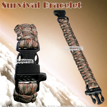 7.5 " Green Camo Parachute Cord Survival Bracelet Strip with Emergency Whistle