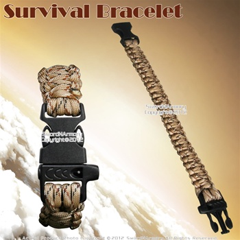 8.5" Desert Parachute Cord Survival Bracelet Strip w/ Whistle 300 Lbs Capacity