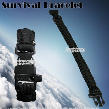 8.5" Black Parachute Cord Survival Bracelet Strip with Whistle 300 Lbs Capacity