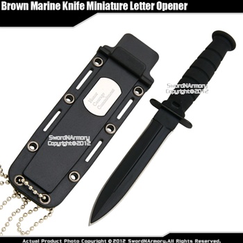 Fixed Blade Marine Combat Knife Miniature Letter Opener with Chain & Sheath BK