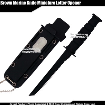 Black Marine Knife Miniature Letter Opener Serrated Replica With Name Plate