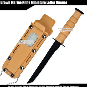 Brown Marine Knife Miniature Letter Opener Serrated Replica With Name Plate