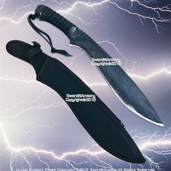 Blackened Kukuri Carbon Steel Machete Battle Ready Short Sword Fixed Blade Knife