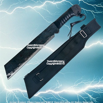 Blackened Carbon Steel Machete Battle Ready Short Sword Fixed Blade Knife Sheath