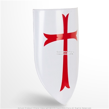 Functional Medieval Knights Templar Red Cross Heater Shield 18G Steel LARP SCA