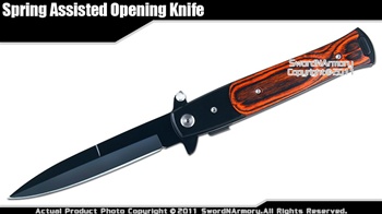 Stiletto Assisted Opening Folding Knife Pakkawood Black