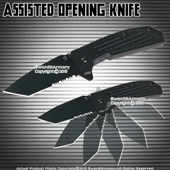 Spring Assisted Open Pocket Folding Knife Half Serrated Tanto Blade