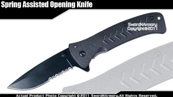 Spring Assisted Opening Tactical Knife Serrated Folder