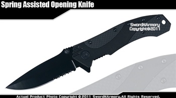 Spring Assisted Opening Knife Drop Point Serrated Folder