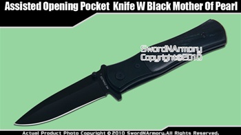 Assisted Opening Pocket  Knife W Black Mother Of Pearl