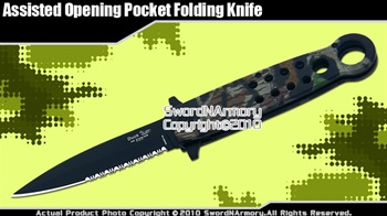 Camouflage Spring Assisted Opening Knife Pocket Folder