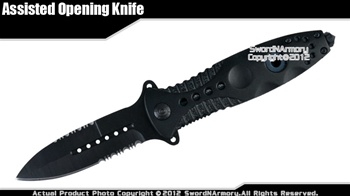 Assisted Opening Serrated Combat Tactical Folding Pocket Knife w/ Steel Punch BK