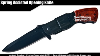Spring Assisted Knife Tactical Folder w Revolver Handle Wood