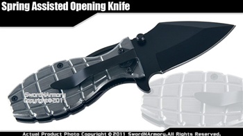 Assisted Opening Army Grenade Knife Black Blade Folder