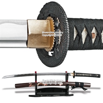 Musha Brand Samurai Sword Katana 1045 Steel Sharp Blade Glossy Brown Dragon Scab