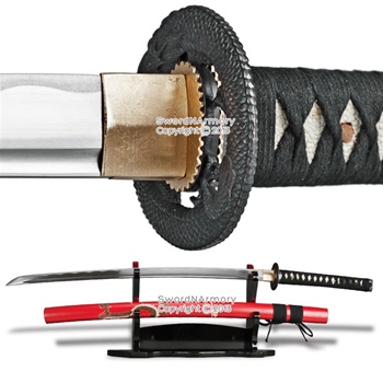 Musha Brand Samurai Sword Katana 1045 Steel Sharp Blade Glossy Red Dragon Scab