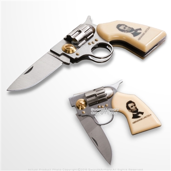 7.5" Abraham Lincoln Memorial Revolver Shape Fantasy Folding Knife w/ Gift Box