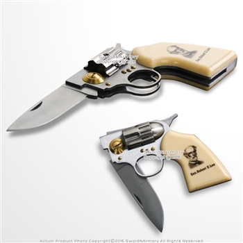 7.5" Gen Robert E. Lee Memorial Revolver Shape Fantasy Folding Knife w/ Gift Box