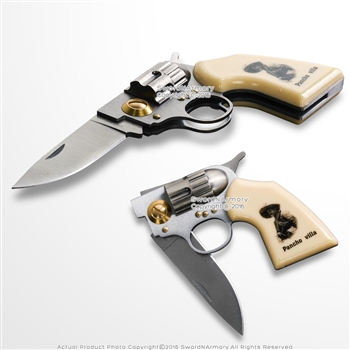 7.5" Pancho Villa Memorial Revolver Lockback Fantasy Gift Knife withDecor Box