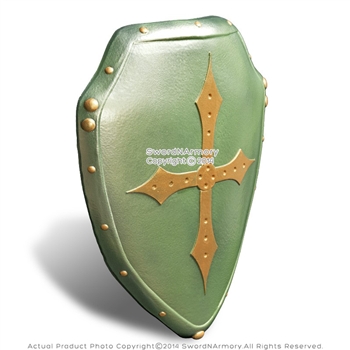 Medieval Knight Foam Shield w/ Gold Crusader Cross LARP Anime Video Game Weapon