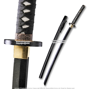 Wooden Japanese Samurai Katana Sword Waster Black Blade Anime Cosplay Costume