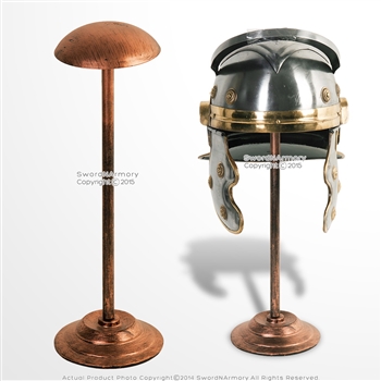17" Tall Medieval Viking Roman Greek Iron Helmet Display Stand Copper Coated