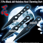 3 Pcs Black 440 Stainless Steel Throwing Dart w/ Sheath