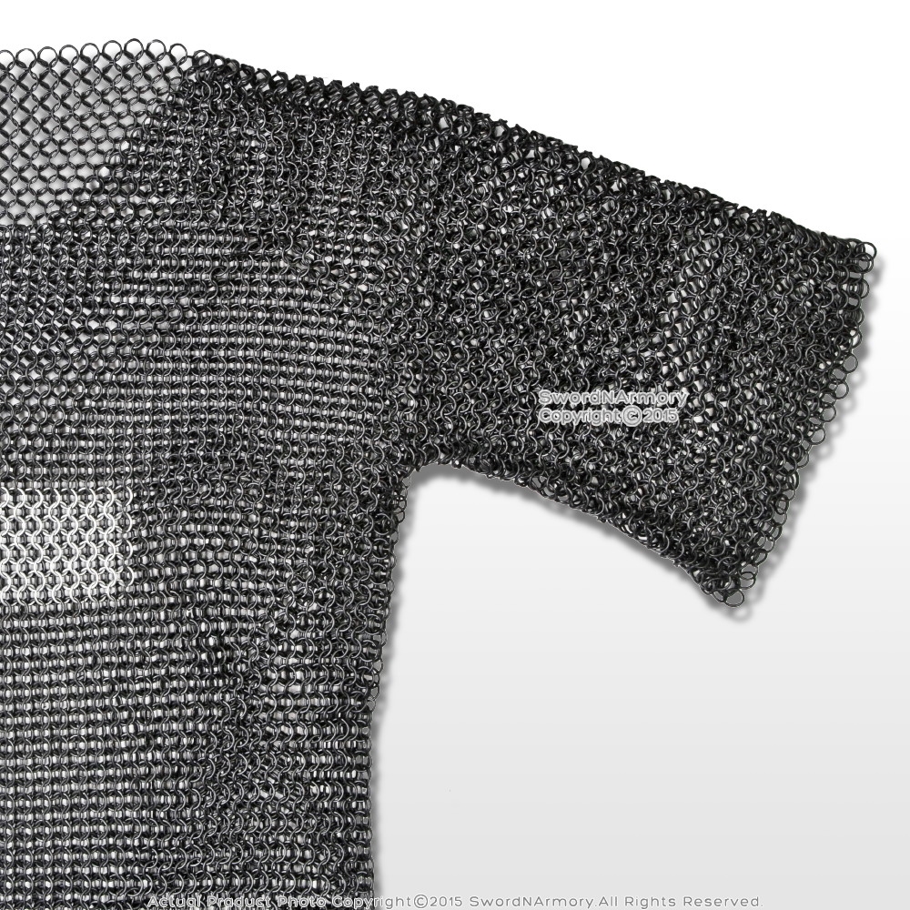 BLACK BUTTED CHAIN MAIL SHIRT EXTRA LARGE SIZE FULL SLEEVE MEDIEVAL MILD STEEL 
