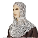 Medieva Aluminum Chainmail Coif w/ Aventail Round Ring Round Riveted L Size LARP