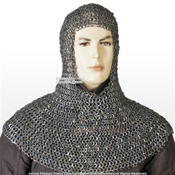 Stainless Steel Large Size Medieval Chainmail Coif Flat Ring Round Riveted LARP