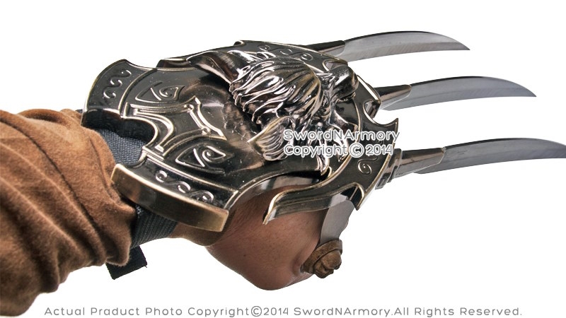 15" Fantasy Metal Wolf Hand Claw with Wolf Head Guard Movie Replica Cosplay 