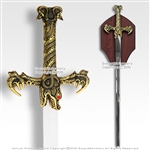 Hand And A Half Fantasy Dragon King Medieval Sword with Display Plaque