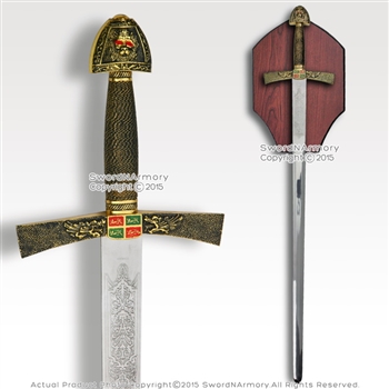 40" Ivanhoe Medieval Knight Crusader Arming Sword with Wooden Display Plaque