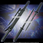 33" Long Dual Black Ninja Straight Swords in One with Nylon Sheath Machete