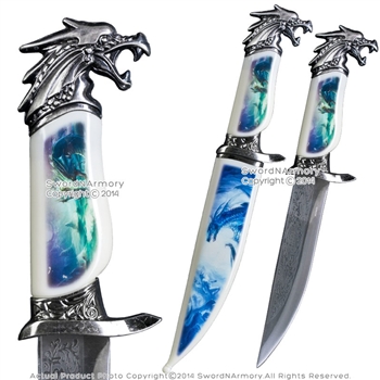 15 Red/Blue Dragon Dagger Knife Stainless Steel Blade Ornamental with  Scabbard