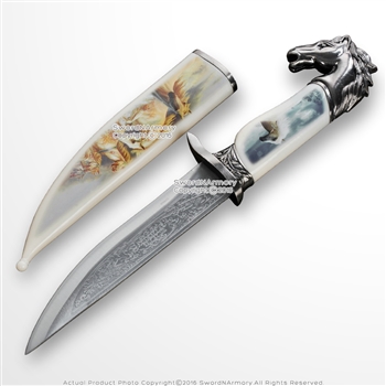 13.5" Fantasy White Stallion Horse Dagger Bowie Gift Knife with Sheath Souvenir