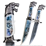 13.5" Fantasy Wolf Dagger Bowie Gift Knife with Painted Scabbard Souvenir