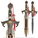 15.5" Knights Templar Dagger Short Sword Pheonix Partially Serrated Steel Blade