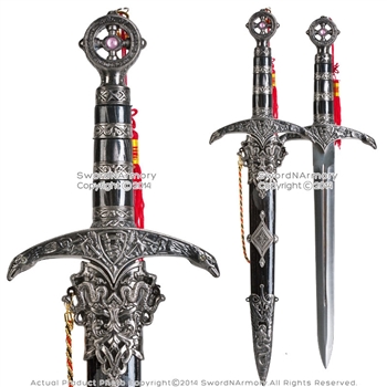 Black 17.5" Dragon Head Sword With Dagger and Scabbard 
