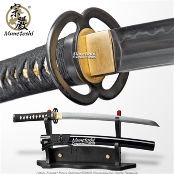 Munetoshi T10 Handmade Samurai Wakizashi Sword Differential Harden Musashi Tsuba