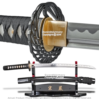 Munetoshi WakizashiIaito Sword 1055 Steel Unsharp with Dancing Crane Tsuba