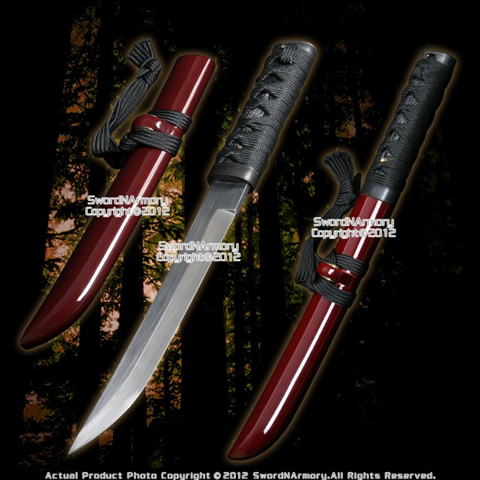 Through 1045 Carbon Steel Samurai Tanto Sword Red Full Tang
