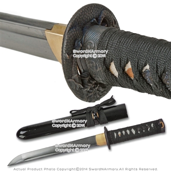Black Handmade Folded Steel Tanto short Samurai Sword with Dragon Tsuba