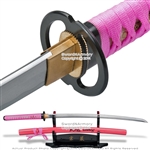 Onikiri Handmade Samurai Katana Sword Sharp Blade Super Bitch Engraved Scab Pink
