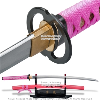 Onikiri Handmade Samurai Katana Sword Sharp Blade Super Bitch Engraved Scab Pink